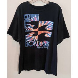 BILLABONG Tie Dye Logo Graphic Tee T-shirt XL Black Surf Beach Hippie EUC